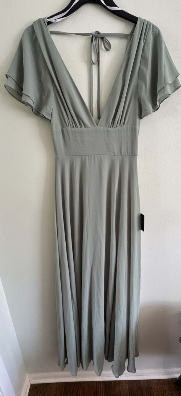 Lulus Sage Green Flutter Sleeve V-Neck Maxi Dress